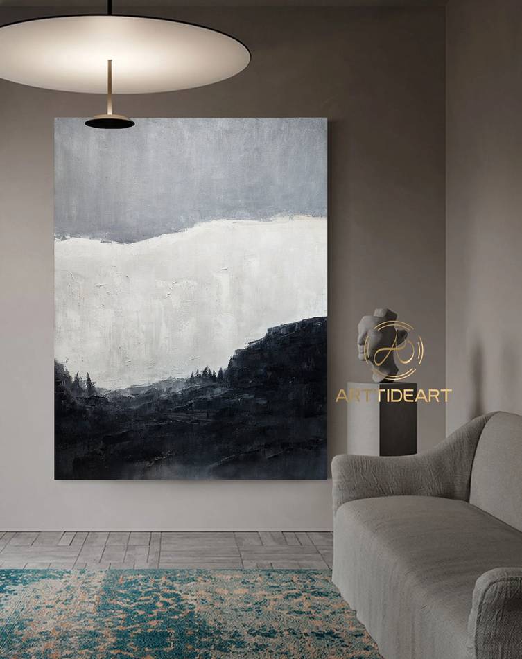 Abstract Gray Minimalist White Abstract Canvas Artwork G1CFD wall art